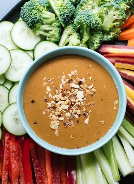 This peanut sauce is a healthy party veggie dip! cookieandkate.com