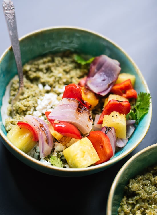 Grilled pineapple and bell pepper with herbed whole grains! This simple meal is packed with flavor. cookieandkate.com