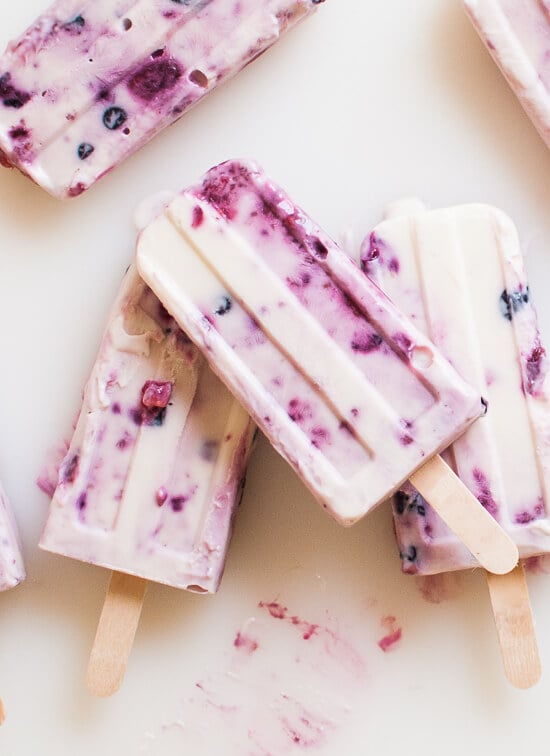 Roasted berry and honey yogurt popsicles - cookieandkate.com