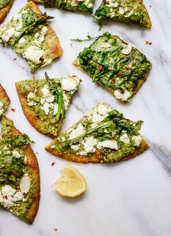 Broccoli rabe naan with basil pesto - cookieandkate.com