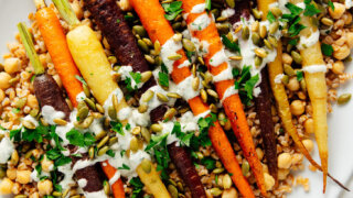 roasted carrots with farro and chickpeas