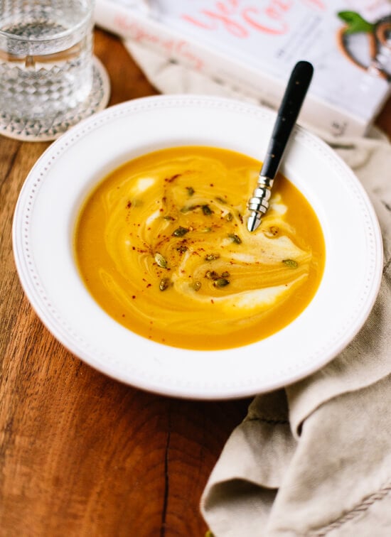 Spicy squash soup that is creamy, light and delicious! cookieandkate.com
