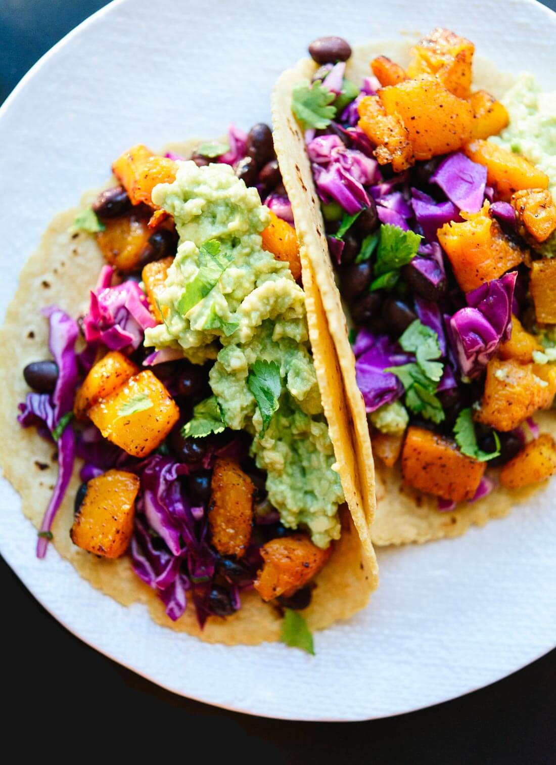 Simple roasted butternut squash tacos, a perfectly healthy and delicious weeknight meal! cookieandkate.com