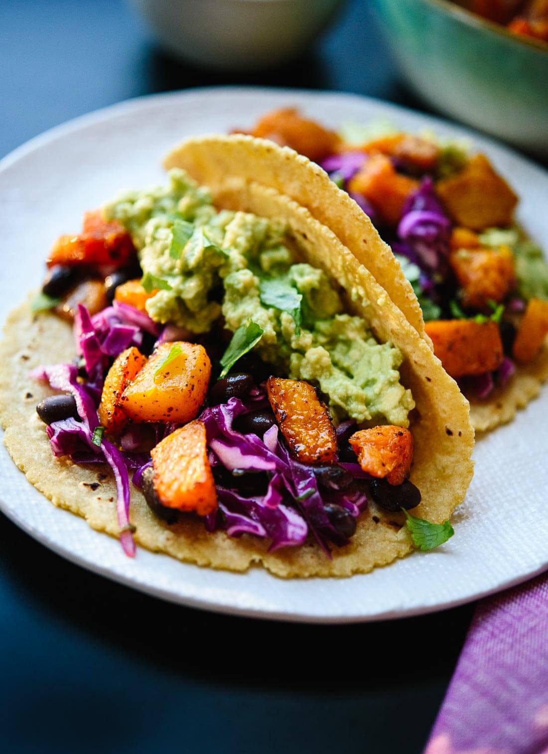 Healthy roasted butternut squash tacos, perfect for weeknights or taco parties! cookieandkate.com