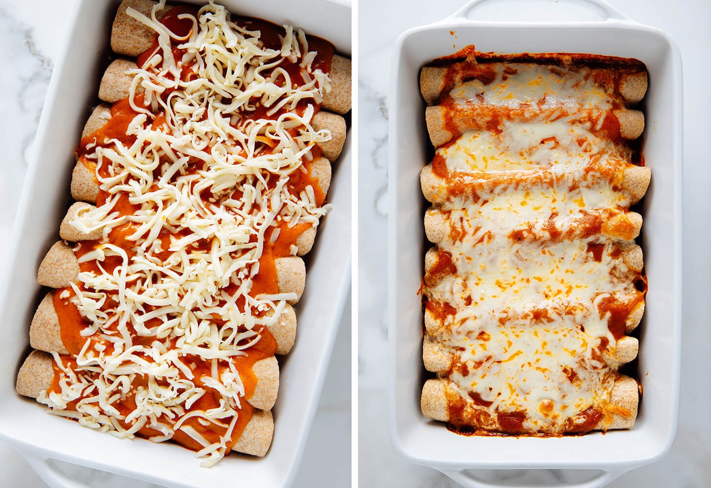 vegetarian enchiladas before and after baking