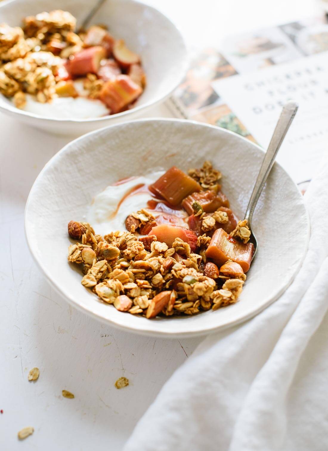 Granola with rhubarb and yogurt from the Chickpea Flour Does It All cookbook - Cookie and Kate