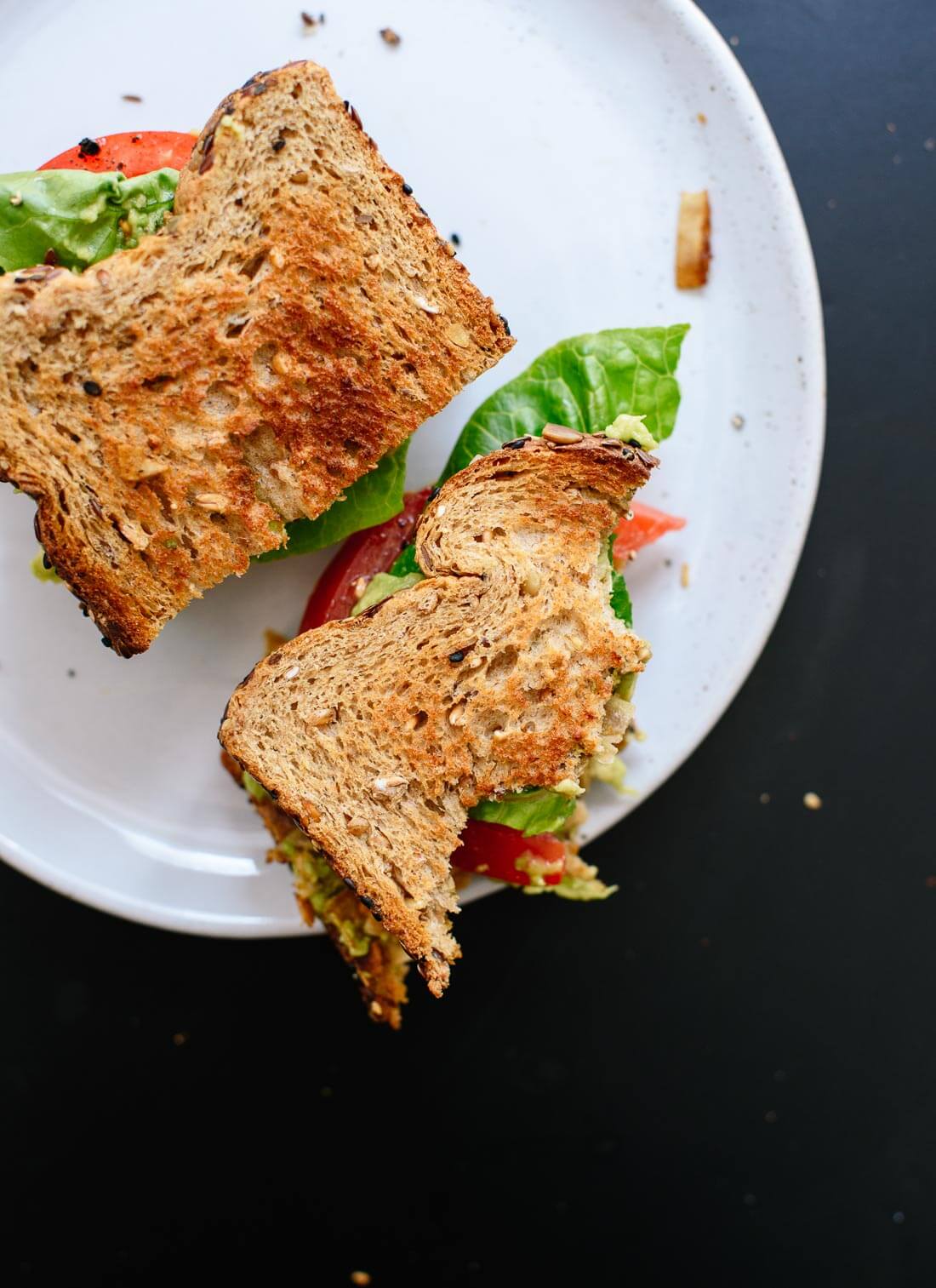 A healthier "BLT" sandwich made with coconut bacon, lettuce, tomato and avocado! cookieandkate.com