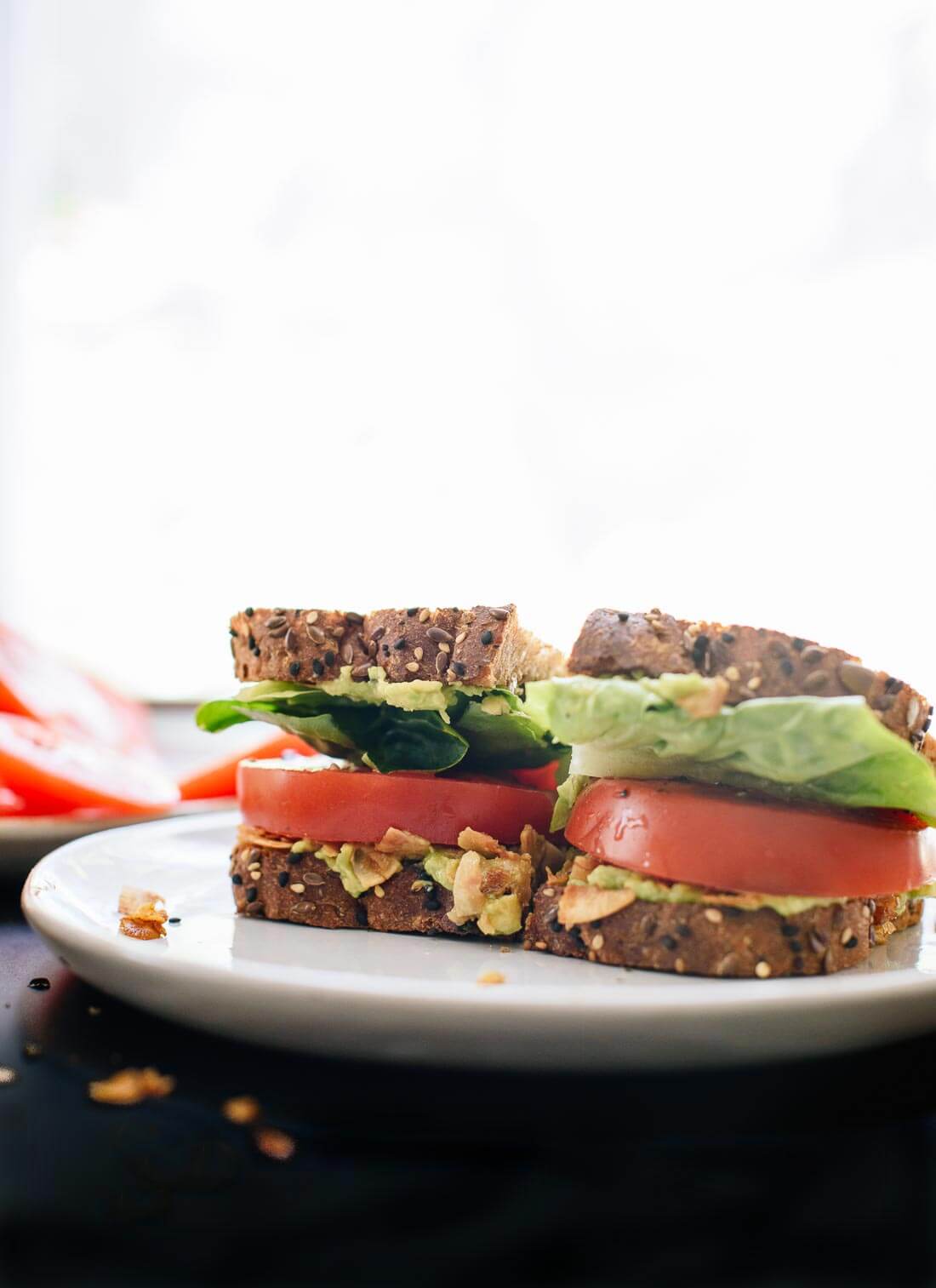 This delicious vegetarian/vegan BLT sandwich is a healthier spin on the classic BLT! cookieandkate.com