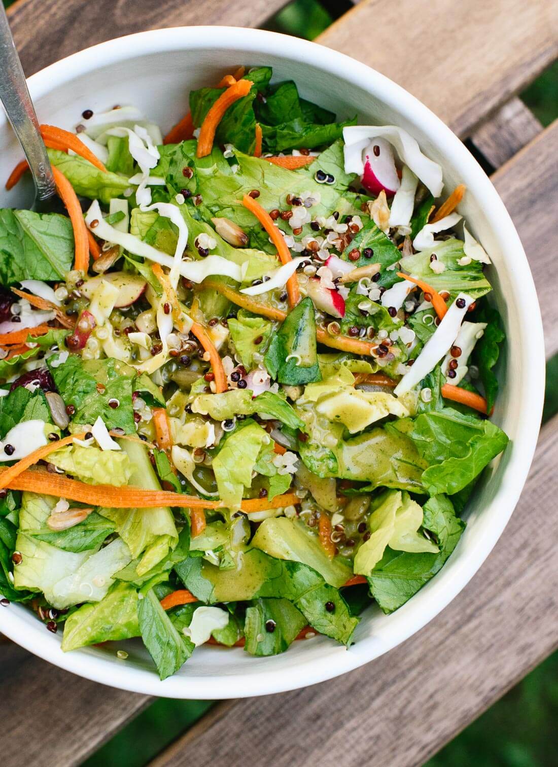 This mega crunchy romaine salad is bursting with fresh and flavorful ingredients! cookieandkate.com