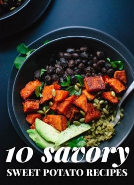If you love spicy, savory sweet potatoes, check out this roundup of 10 delicious recipes! You'll find sweet potato chili, burritos, veggie burgers and more. cookieandkate.com