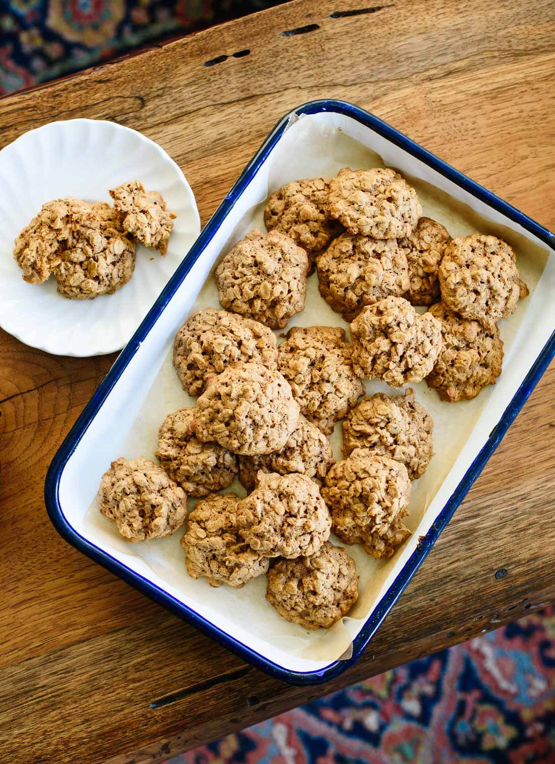 These oatmeal cookies are truly the best. They’re soft and fluffy in the middle, with crisper edges and lovely flavor, thanks to warming spices and oat flour. 