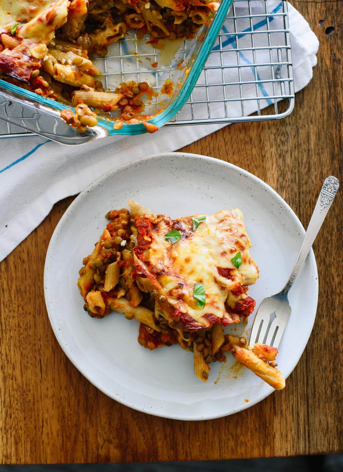 This lentil baked ziti recipe is vegetarian comfort food at its best. cookieandkate.com