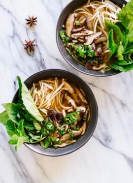 This meatless pho is full of flavor, thanks to spices, herbs and sautéed shiitake mushrooms! It’s fun to make, too. cookieandkate.com