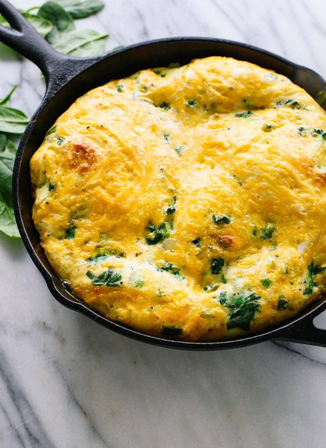 This simple spinach, broccoli and cheddar frittata is packed with veggies!