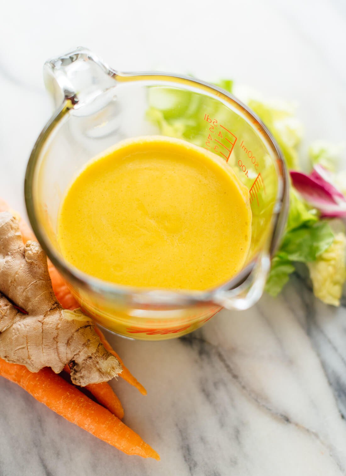 This carrot-ginger salad dressing is so refreshing! Vegetarian, gluten-free and easily vegan.