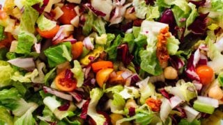 This is a healthy vegetarian salad that is delicious on its own but also goes great with any Italian entrée!