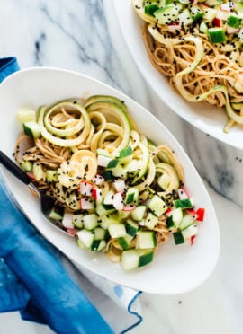 Almond sesame soba noodles with zucchini noodles - cookieandkate.com