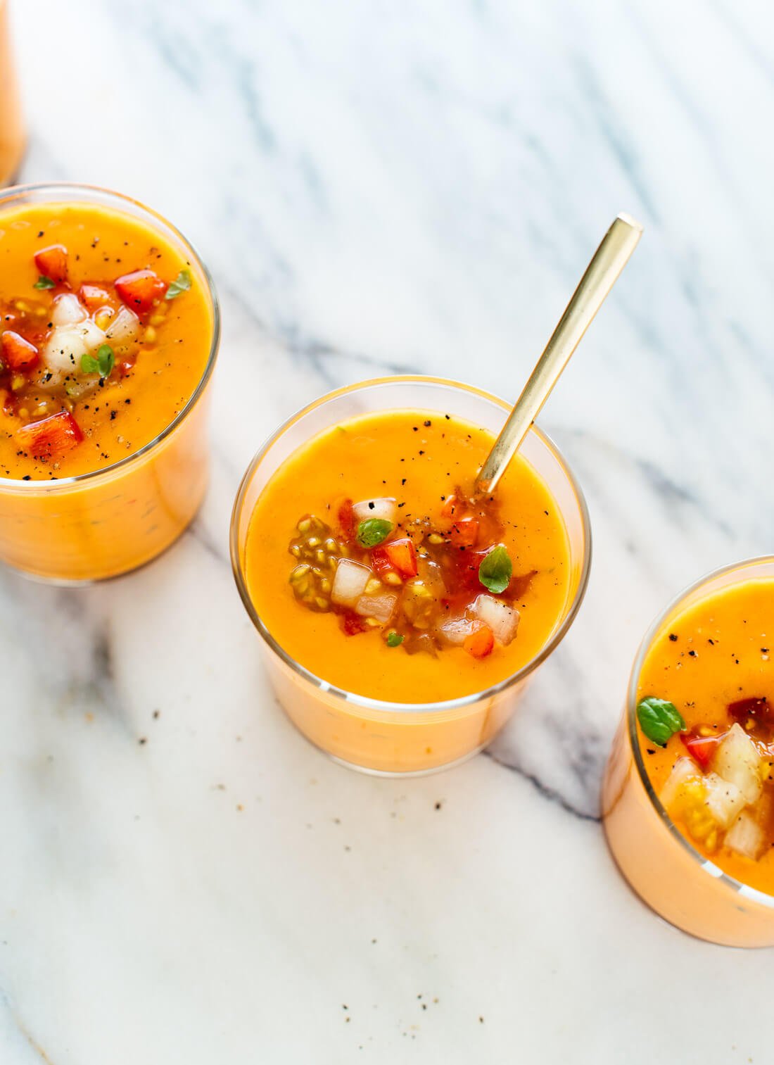 This gazpacho recipe is cool, creamy and refreshing. It's a wonderful summer appetizer, side dish or light meal. cookieandkate.com