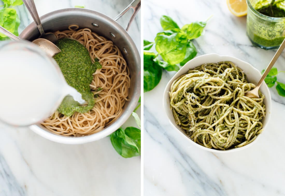 How to toss pesto with pasta (off the heat!)