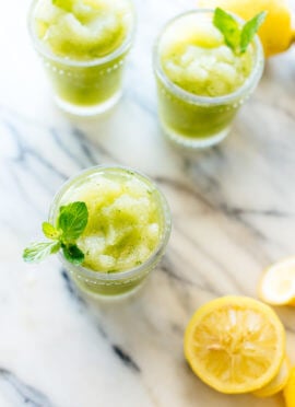 This frozen mint lemonade recipe is super refreshing and easy to make! cookieandkate.com