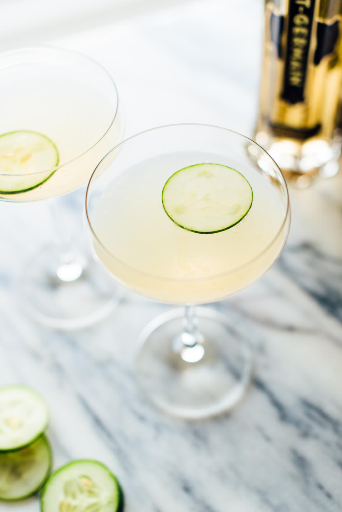 This refreshing cucumber elderflower gimlet recipe is made with Hendrick's gin, St. Germain liqueur, fresh cucumber and lime!