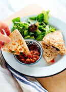 Enjoy this vegetarian quesadilla in under 10 minutes! Quesadillas are the perfect quick meal. Get the recipe at cookieandkate.com
