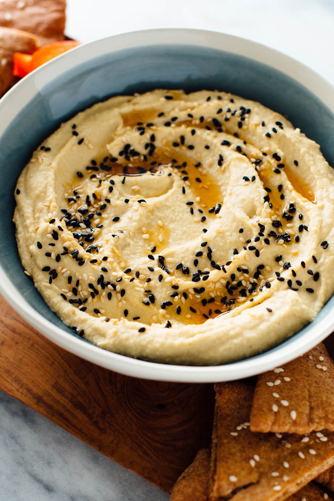 Ultra creamy hummus recipe with toasted sesame oil for extra sesame flavor!