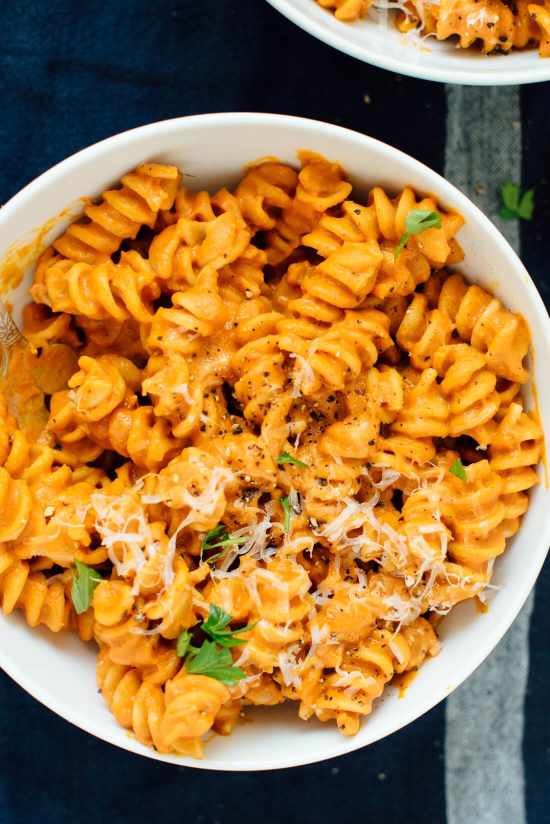 This pumpkin marinara is so creamy, yet cream-less. It's comforting like mac and cheese, but full of vegetables!