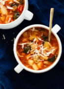 Vegetarian minestrone soup with Parmesan on top