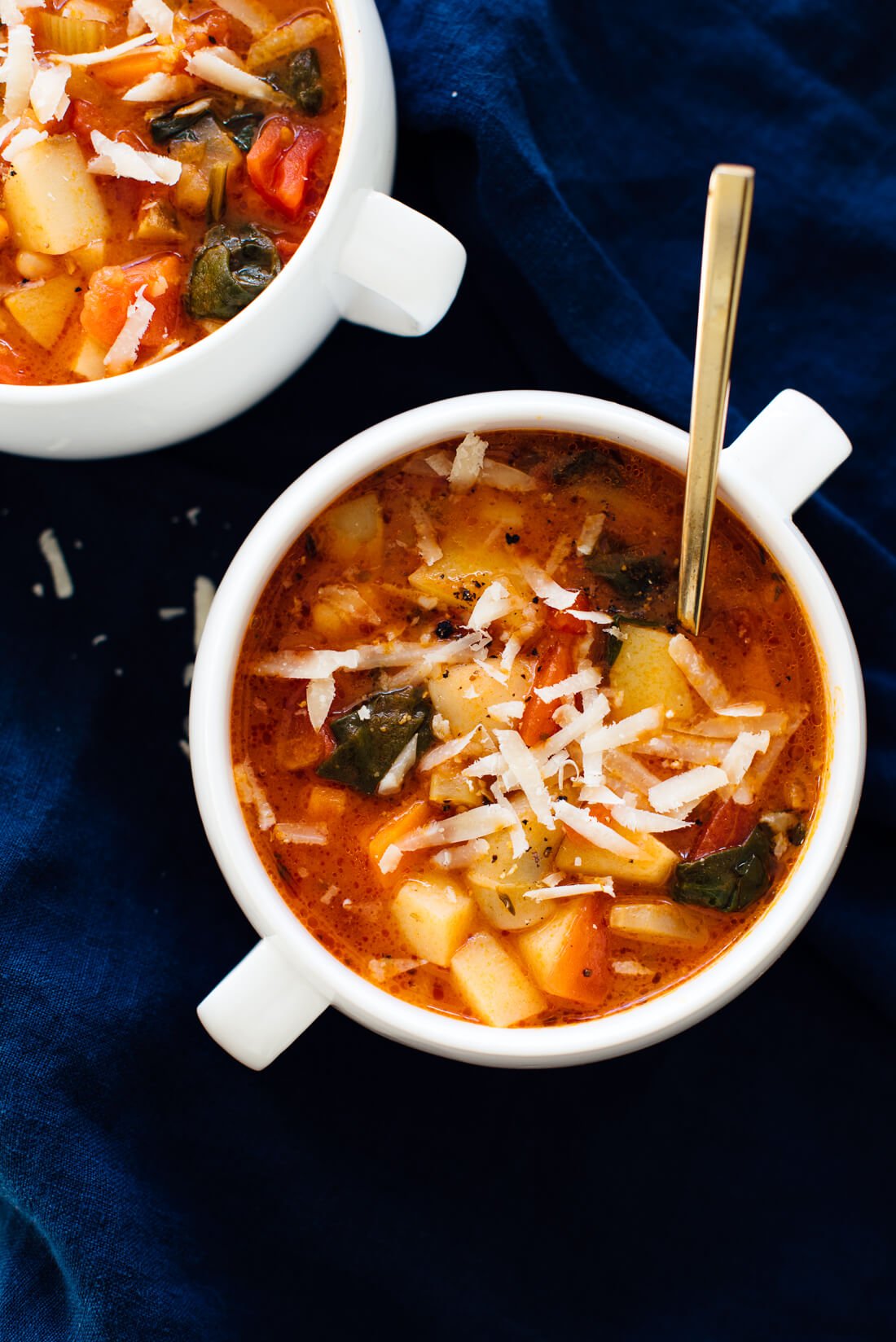 Vegetarian minestrone soup with Parmesan on top