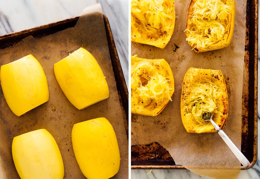 spaghetti squash before and after baking