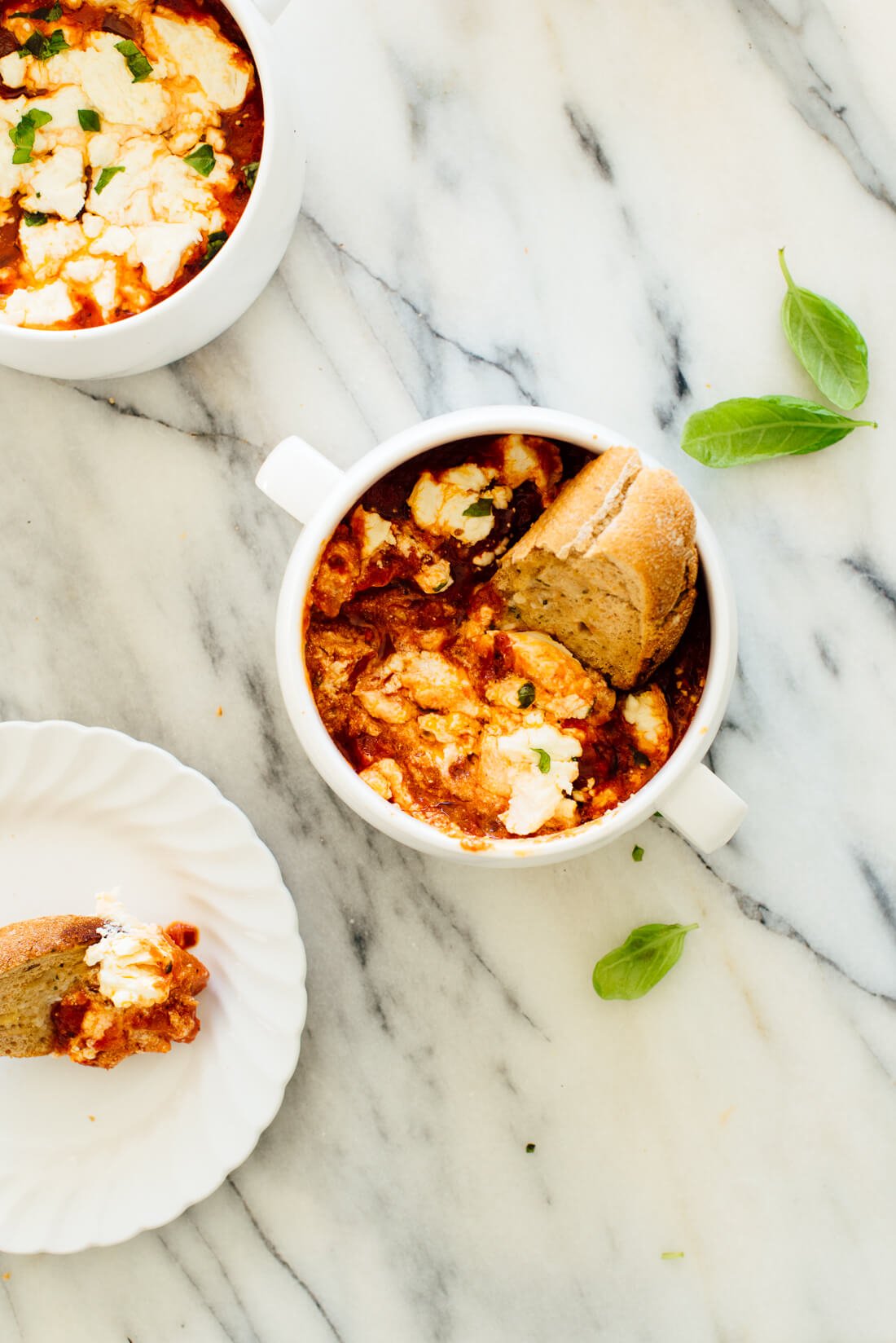 tomato, basil and goat cheese dip with crusty bread