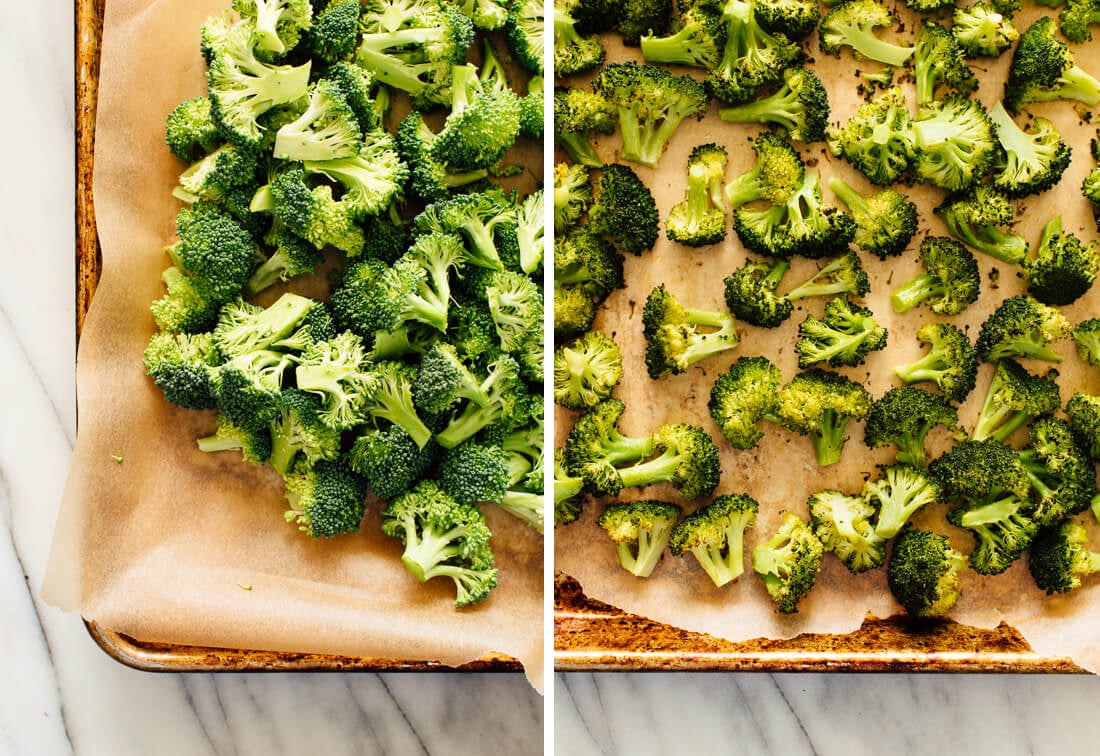 broccoli, before and after roasting