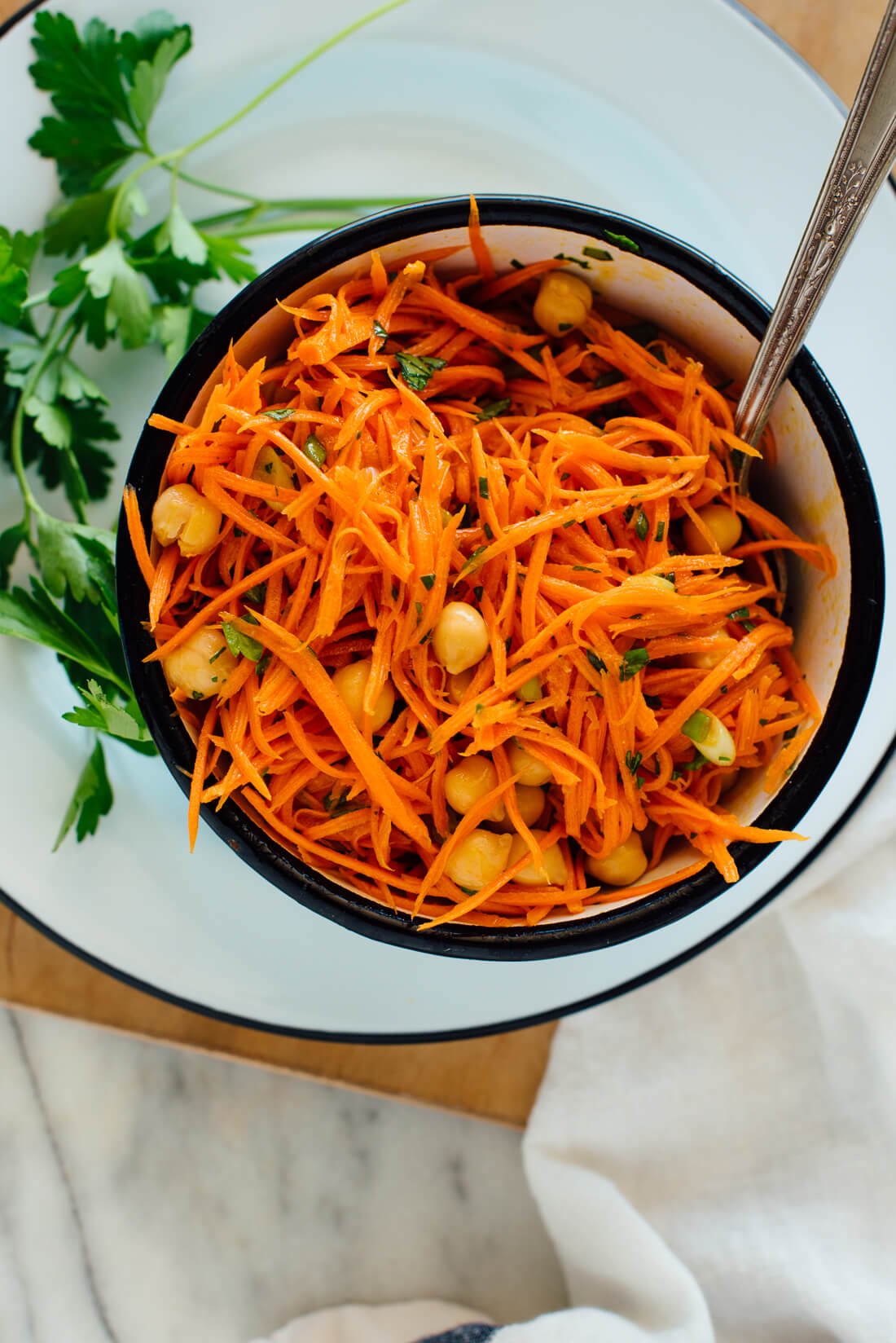 French carrot salad with optional chickpeas