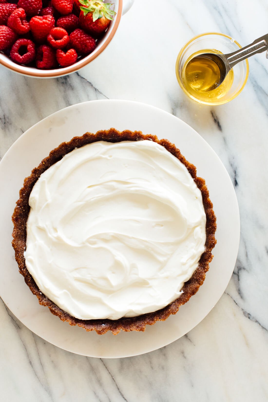 Easy Greek yogurt tart recipe, ready for fruit and honey toppings