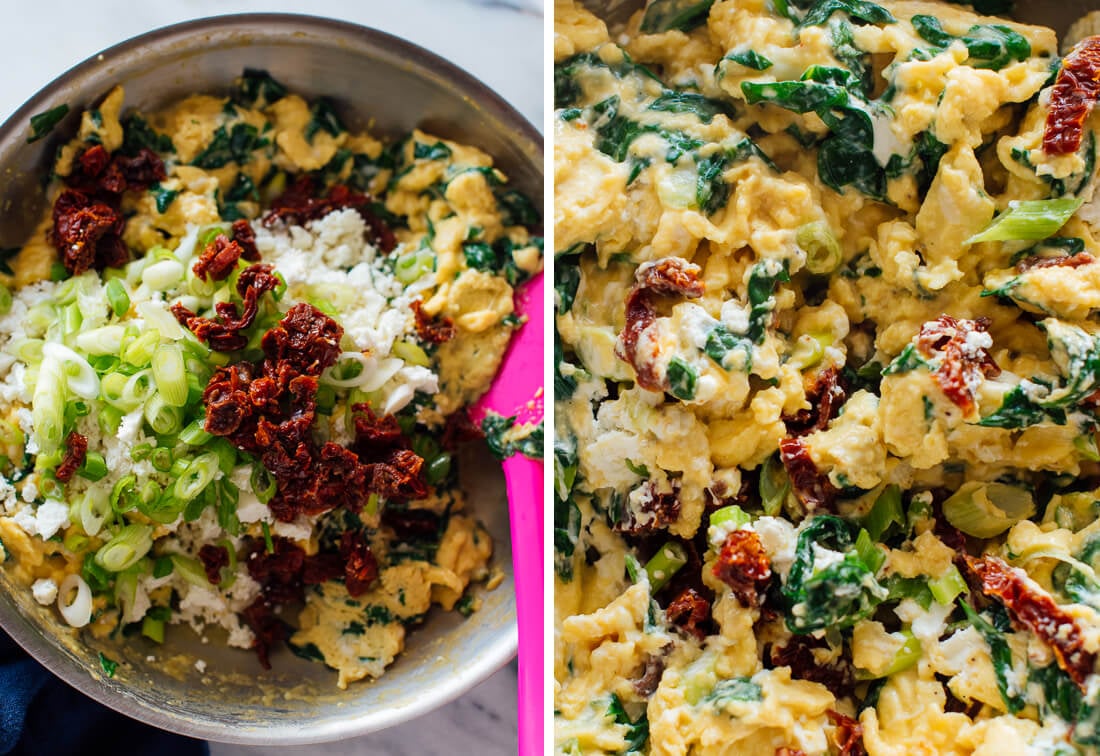 how to make goat cheese spinach scrambled eggs