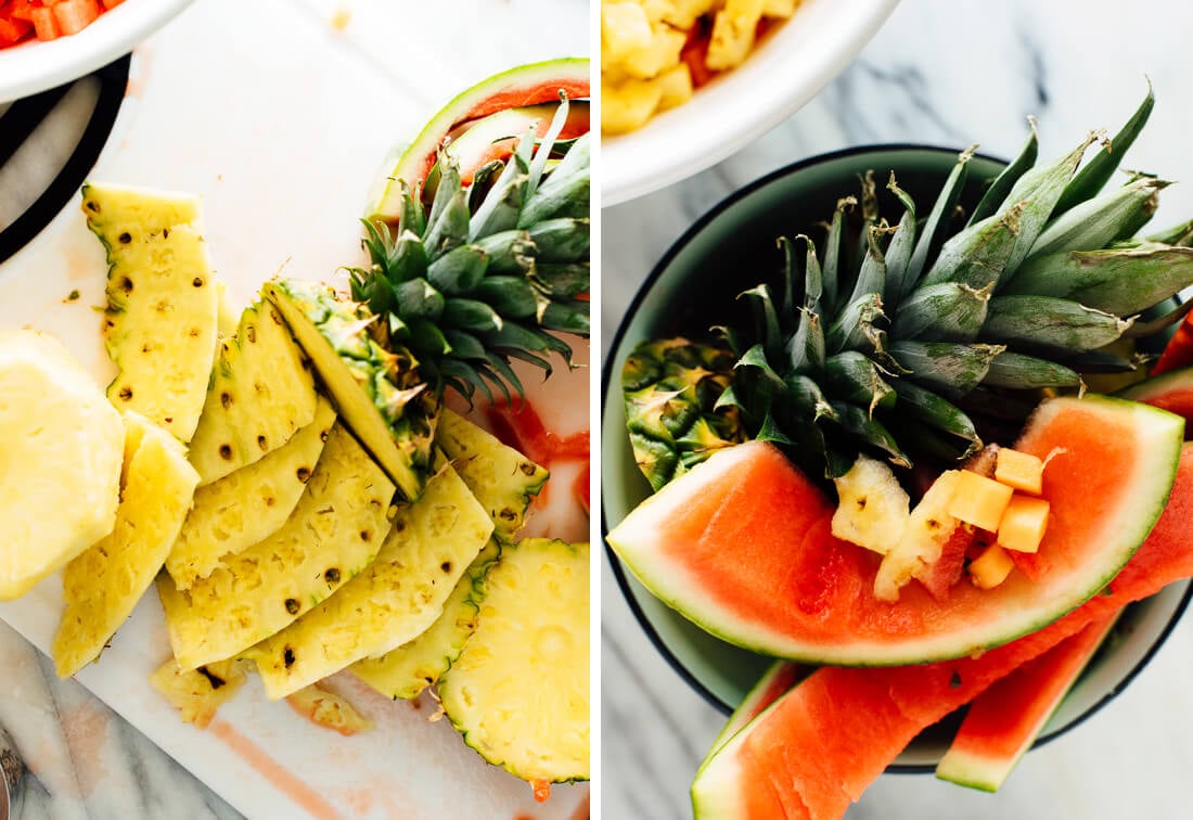 sliced pineapple and watermelon