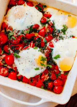 Baked Eggs on a Bed of Roasted Cherry Tomatoes