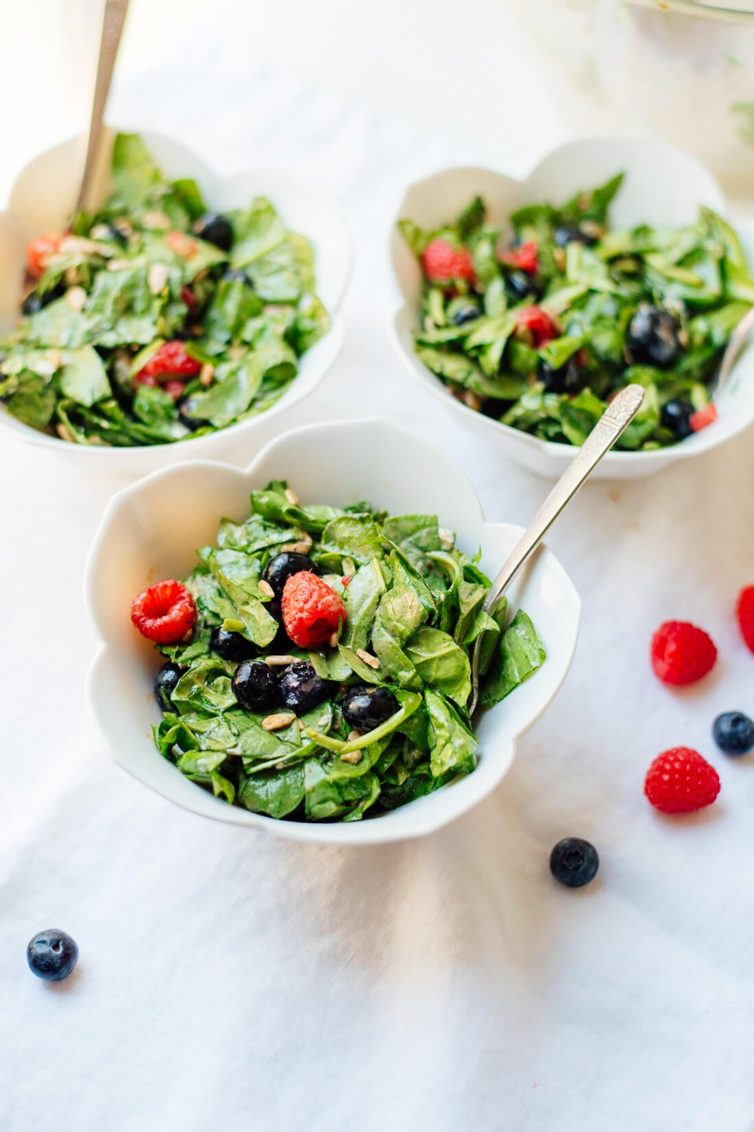Berry Spinach Salad with Spicy Maple Sunflower Seeds