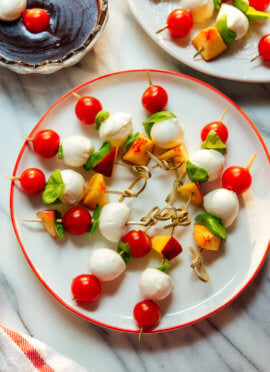 Simple Caprese Skewers with Balsamic Dipping Sauce