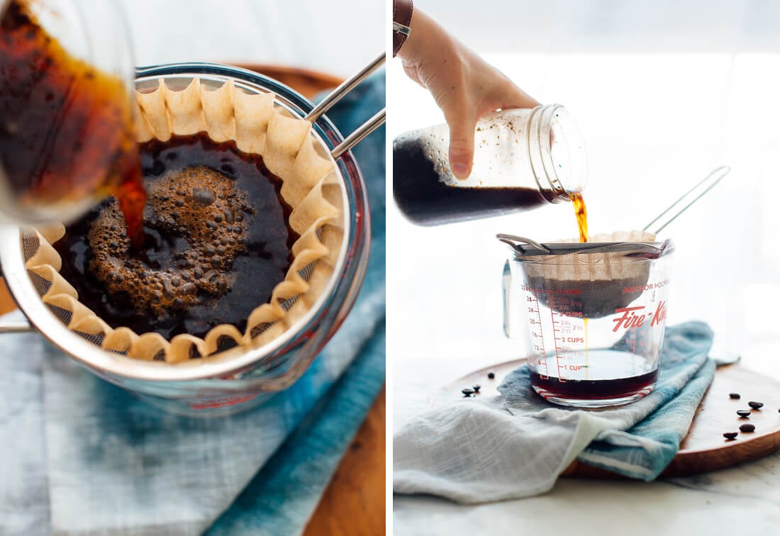 filtering cold brew coffee through coffee filter