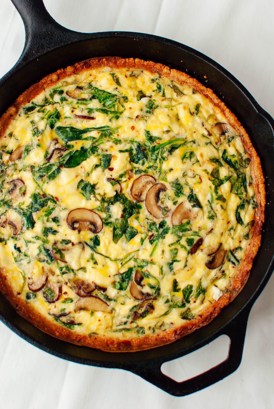 Arugula Cremini Quiche with Gluten-Free Almond Meal Crust - Cookie and Kate