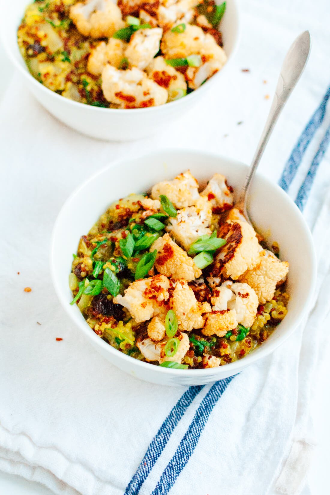 Curried Coconut Quinoa and Greens with Roasted Cauliflower Recipe - cookieandkate.com