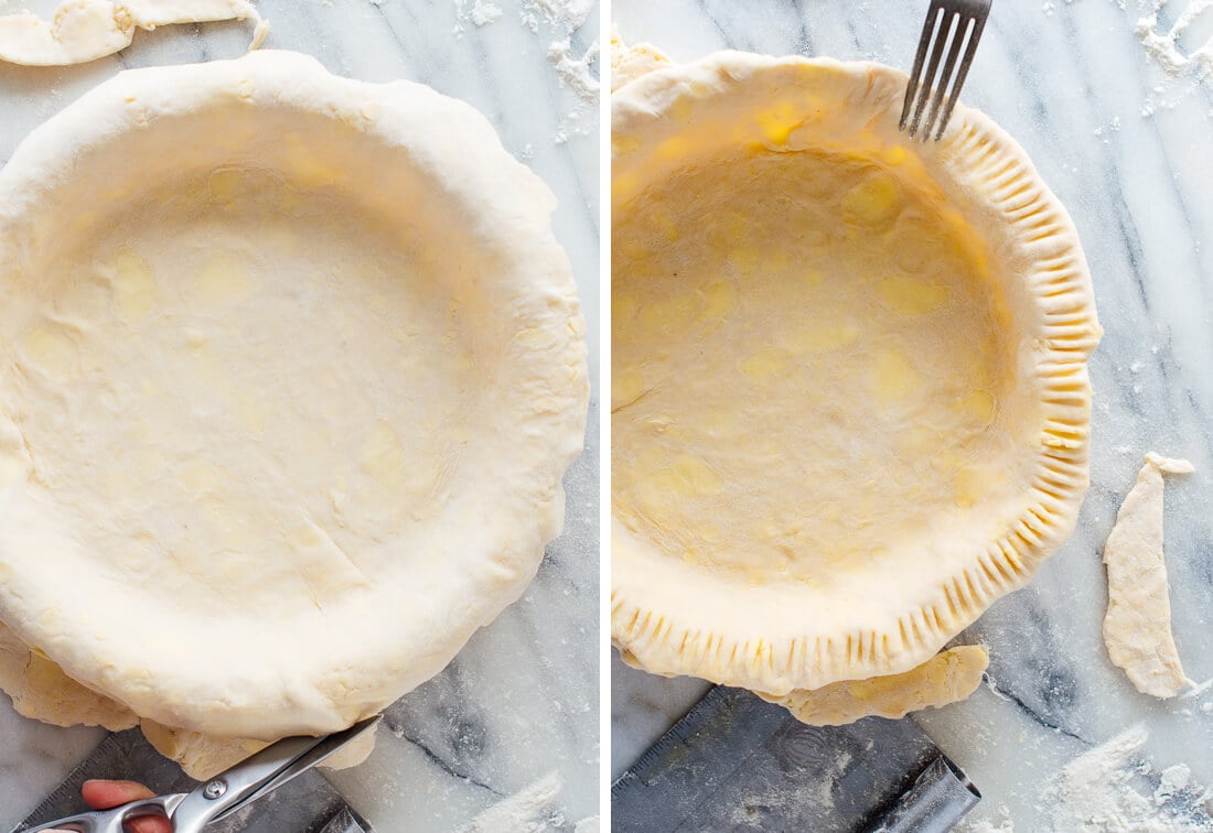 cutting and crimping pie dough