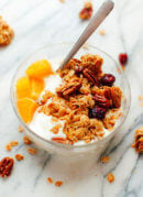 cranberry orange granola with yogurt