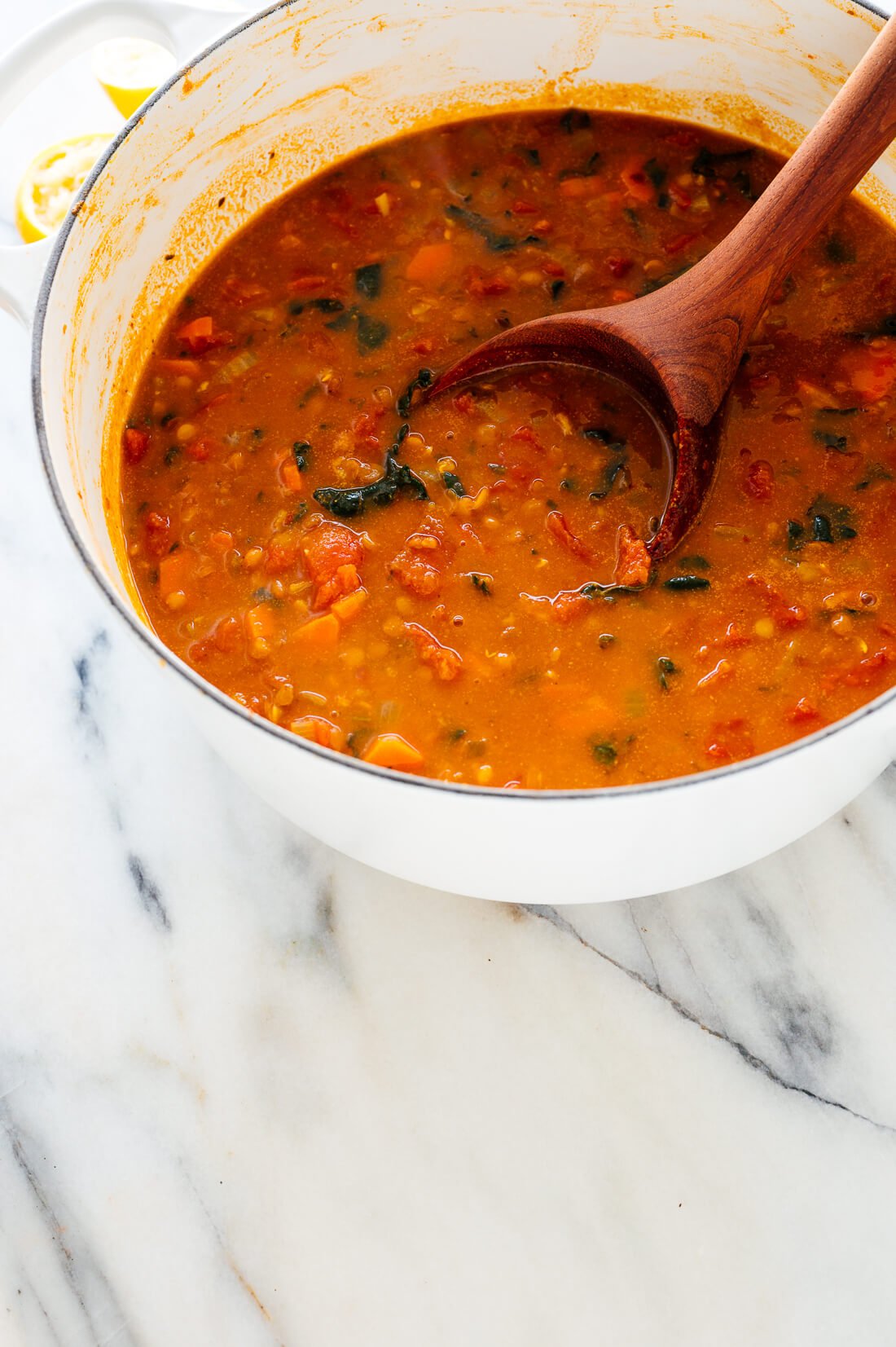 lentil soup recipe in pot