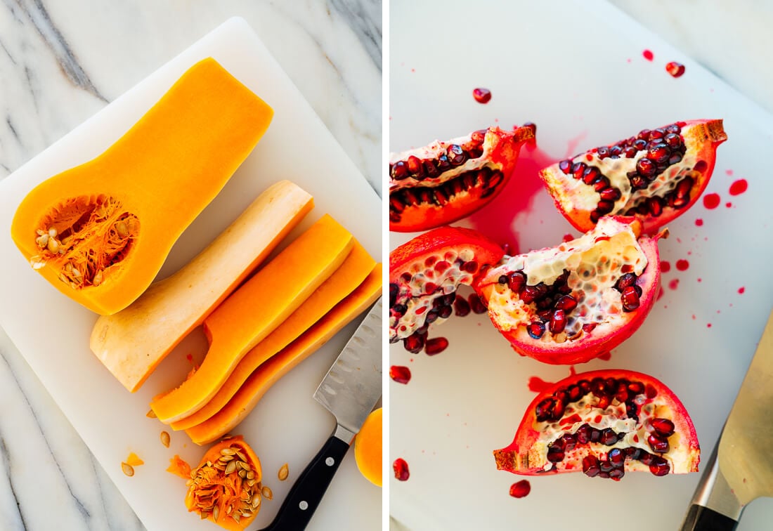 how to prepare butternut squash and pomegranate