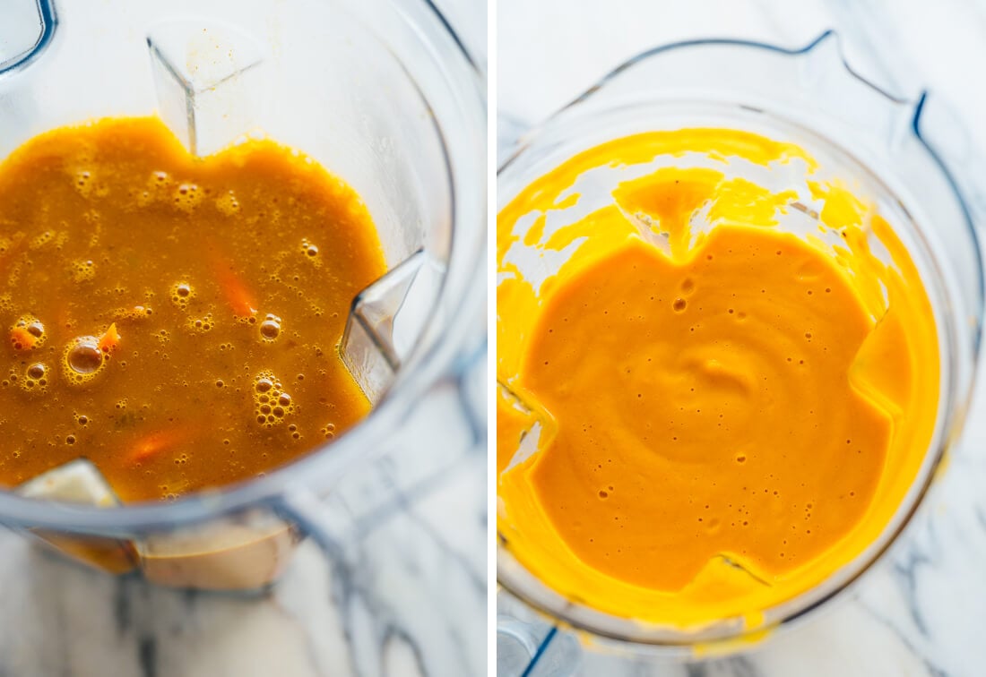 carrot soup before and after blending