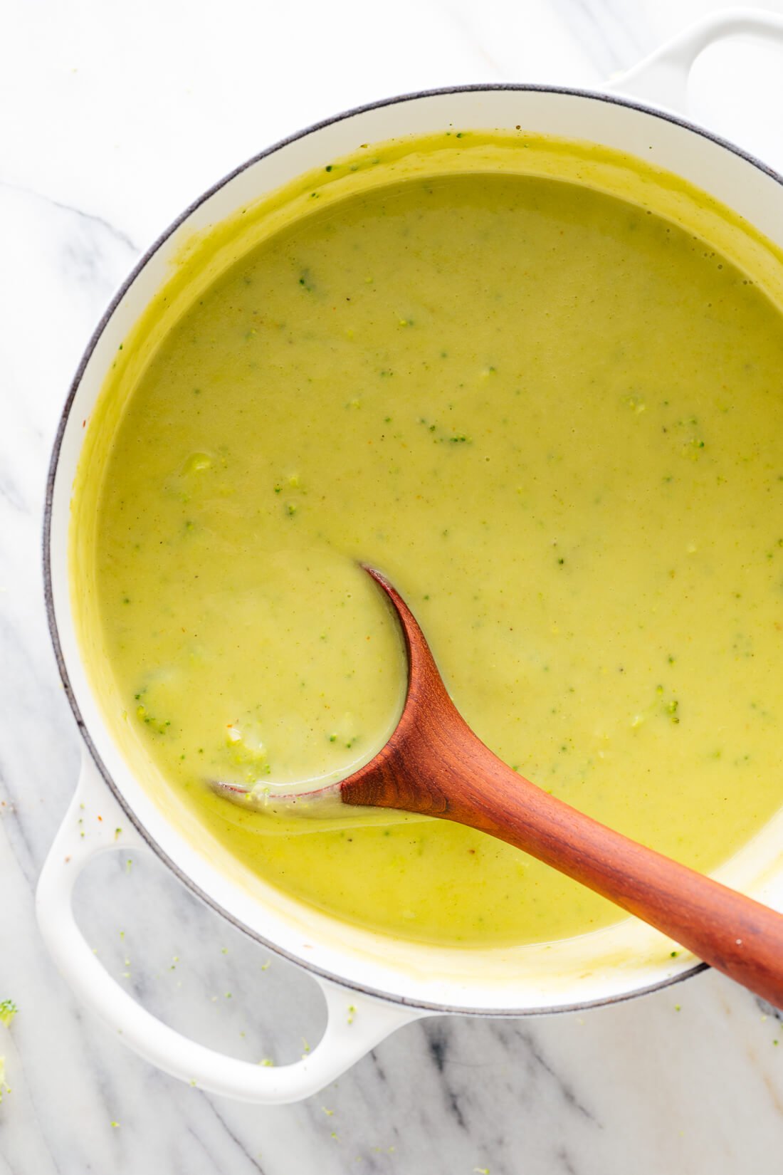 pot of creamy broccoli cheese soup