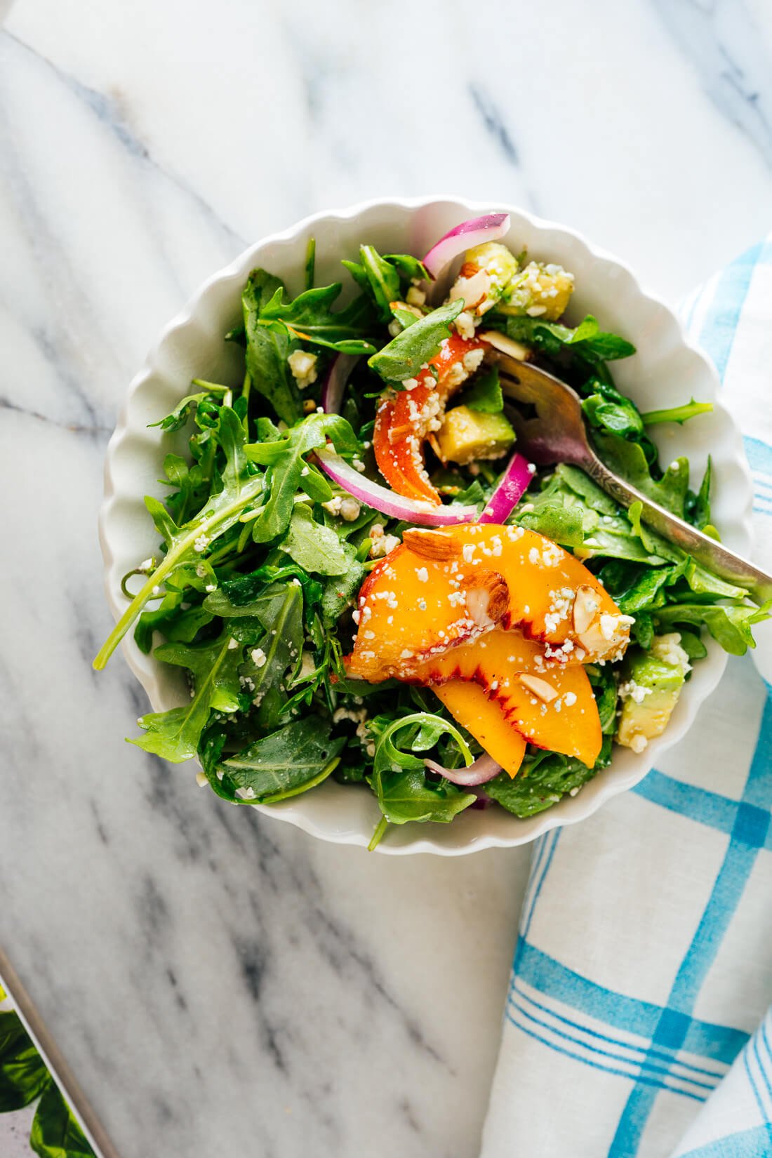summertime peach salad with arugula